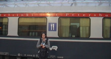 Lindsey outside the Helsinki - St. Petersburg express